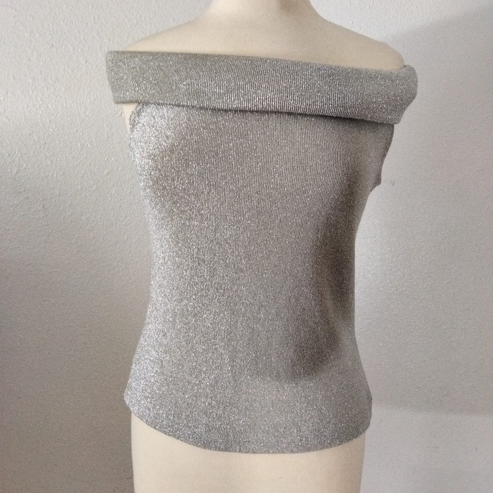 vintage Jeffrey and Dara lady silver blouse top shirt size large